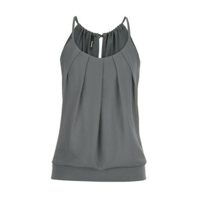 Débardeur Camisole Femme Été Tendance Col Ample Sans Manches Plissé Décontracté Basique Gris P
