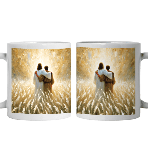Lotusprinthandmade Jesus and Man Christian Ceramic Mug (11oz)