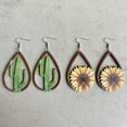 thumbnail image 6 of Painted Sunflower Wood Teardrop Statement Earrings Buffalo Plaid Leopard Jewelry, 6 of 9