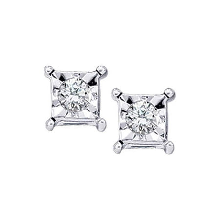 - 10kt White Gold Womens Round Diamond Solitaire Square Stud Earrings 1/20 Cttw
