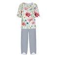 thumbnail image 4 of Nrmvnmi Women's Summer 2 Piece Outfits Casual Floral Prints Short Sleeve Pajama Tops Wide Leg Pants Lounge Sets Tracksuits Mothers Day Gifts, 4 of 5