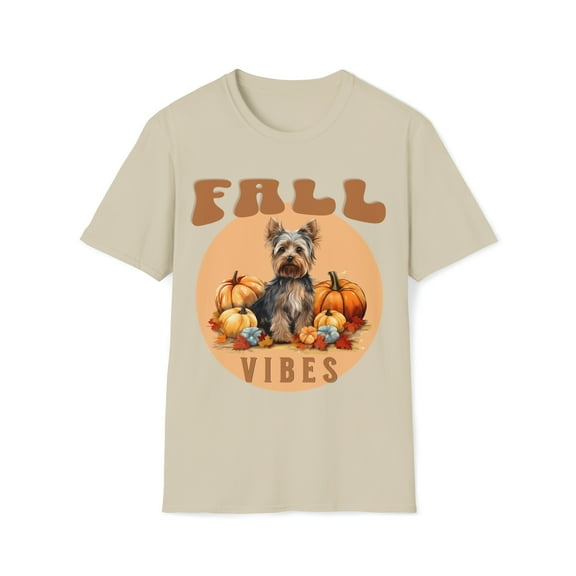 Adult Womens Fall Yorkie Pumpkin Patch T-Shirt, Yorkshire Terrier Fall Top