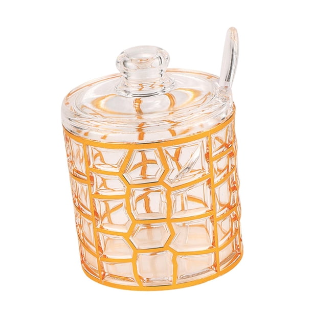 Tarro de condimentos de acrílico, bote para condimentos con tapa y cuchara, tarro de condimentos resistente Piezas de oro 1