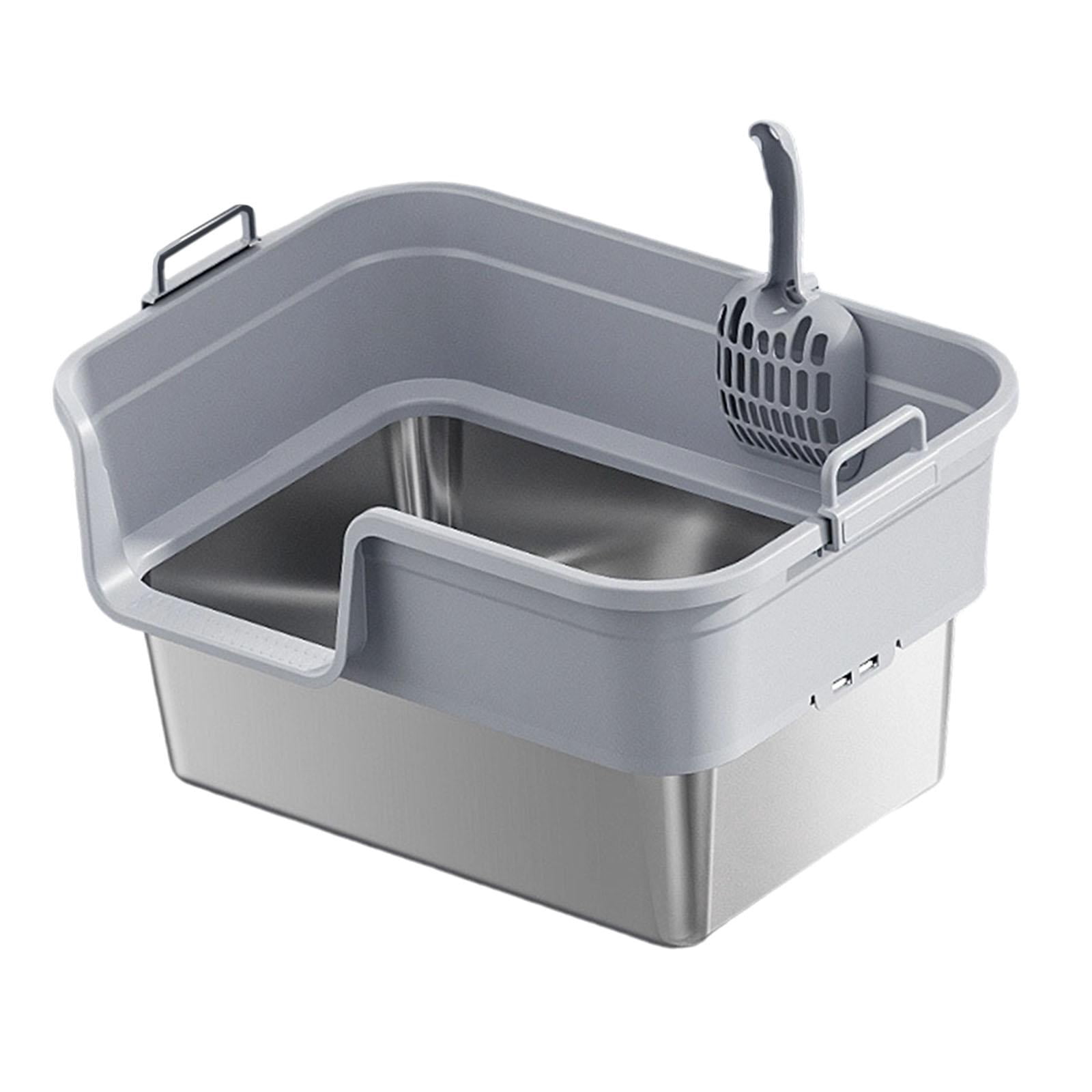 EHJRE Large Cat Litter Box Litter Pan Heightening, Semi Enclosed for Small Large Cats High Sided Sturdy, Anti Splashing, Cat Toilet Light Gray