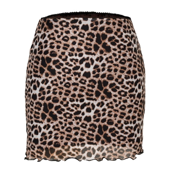 SWSMCLT Women's Sexy Floral Printed Mesh Casual Summer Mini Skirt Bodycon High Waist Cocktail Ruffle Elastic Waist Leopard 8-10