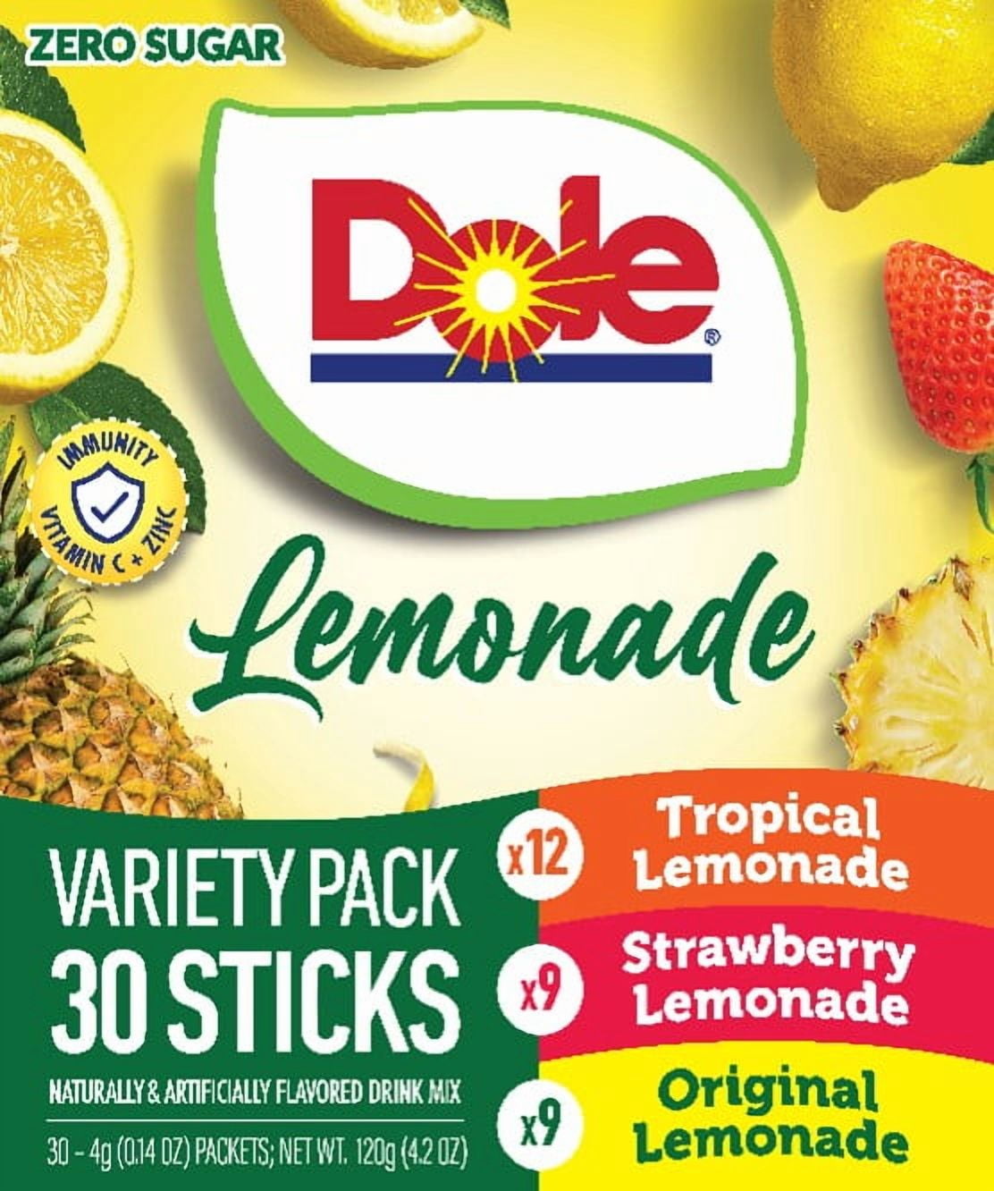 Dole Lemonade Variety Powder Mix, Tropical, Classic, & Strawberry, 30 Pack