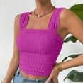 thumbnail image 2 of WBQ Women's Wide Strap Square Neck Crop Tank Tops Ribbed Texture Sleeveless Slim Fit Cami Shirts Backless Going Out Tops S-2XL, 2 of 6