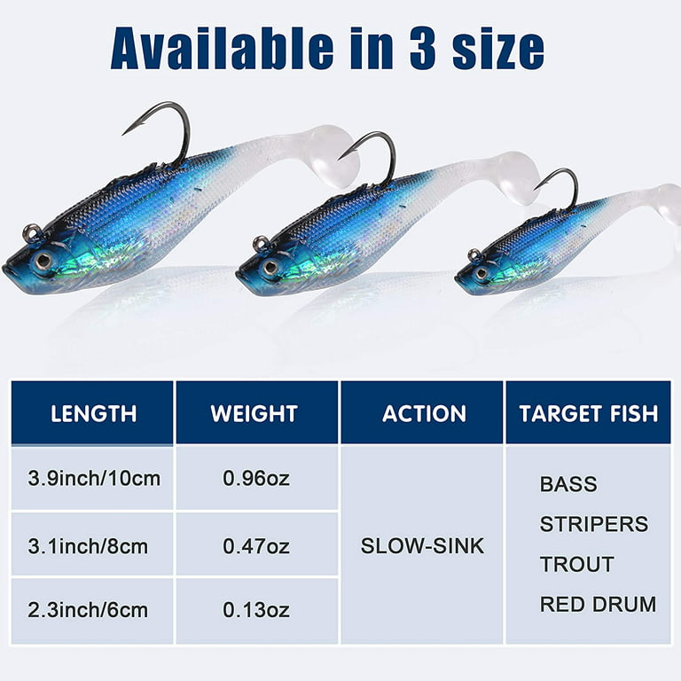 Fishing Jig Swim Shad Lures, 6Pcs Soft Fishing Lures Swim Baits with Sharp  Hook for Bass Swimbaits with Tail for Saltwater Freshwaterer Trout Pike  Walleye 