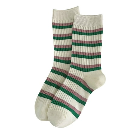 

ketyyh-chn99 Socks People Clothes Women White Socks Autumn And Winter Vintage Striped Embroidered Lettering Stockings Socks