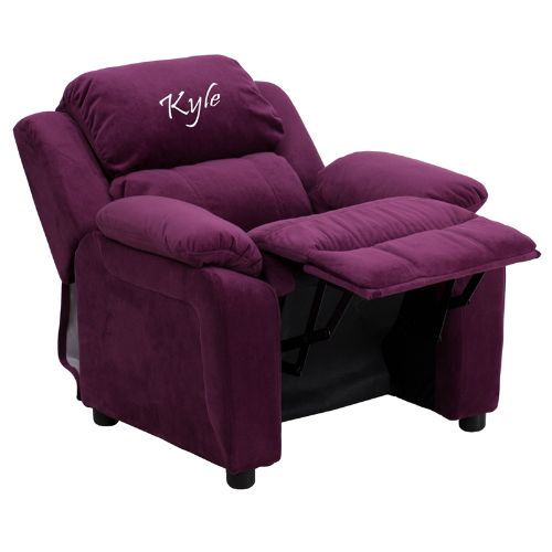 Personalized Deluxe Padded Purple Microfiber Kids Recliner with Storage Arms