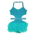 thumbnail image 4 of TTAO Big Girls Latin Jazz Tulle Skirted Leotard Feather Tutu Dress Gymnastics Dance Outfit Sequins Camisole Turquoise 14, 4 of 5