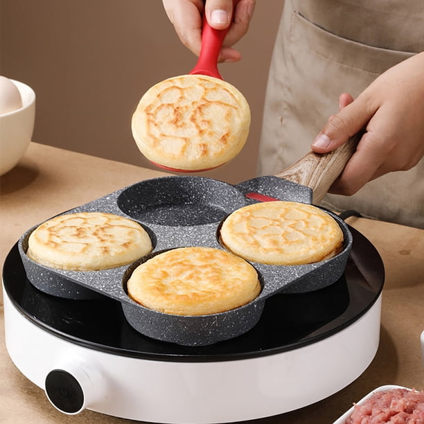 Sartén para desayuno, mango antiescaldado, sartenes antiadherentes para tortillas (4 agujeros, negro)