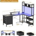 L Shaped Desk with Hutch Gaming Desk with Led Lights Reversible