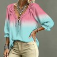 thumbnail image 4 of Womens V Neck 3/4 Sleeve Bohemian Casual Blouses 3/4 Sleeve V Neck Peasant Top Abstract Geometric Print Ruffle Trim Casual Loose Flowy Dressy Shirts, 4 of 5