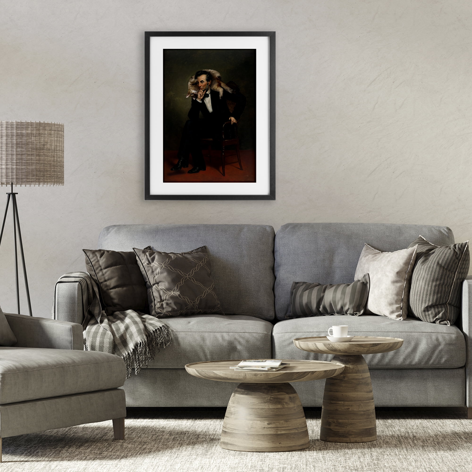 Stupell Industries Cat & Historical Leader Black Framed Print Under Glass, design by Sarah Adams