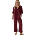 thumbnail image 4 of Mercatoo Cotton Linen Sets for Girls 2 Piece Button Blouse 𝐃ressy Tops and Wide Leg Pants Summer Shirts Teens Casual Beach Clothes, 4 of 9