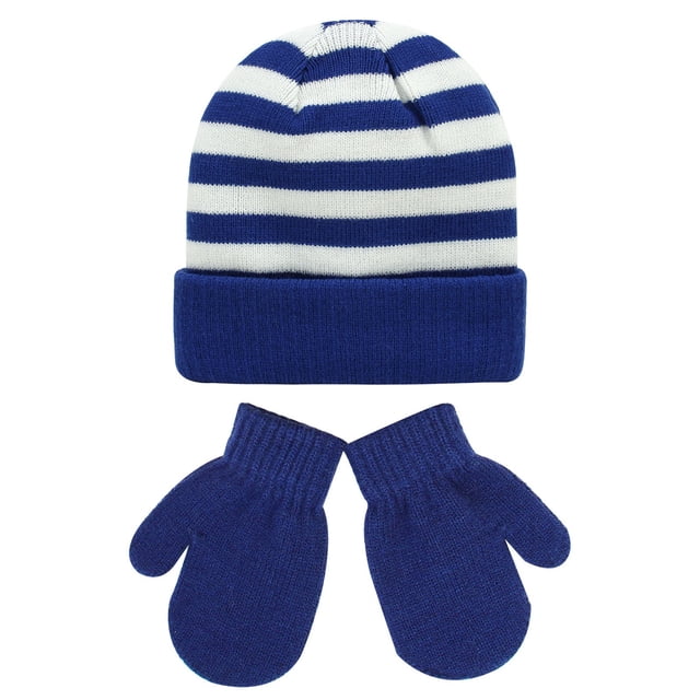 Winter Kids Hat and Gloves Set Warm Knitted Windproof Riding Stripe Two-Piece Accessories for Cold Weather