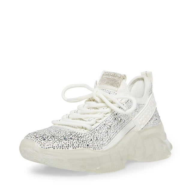 Zapatilla Steve Madden Maxima blanca con múltiples diamantes de imitación para mujer