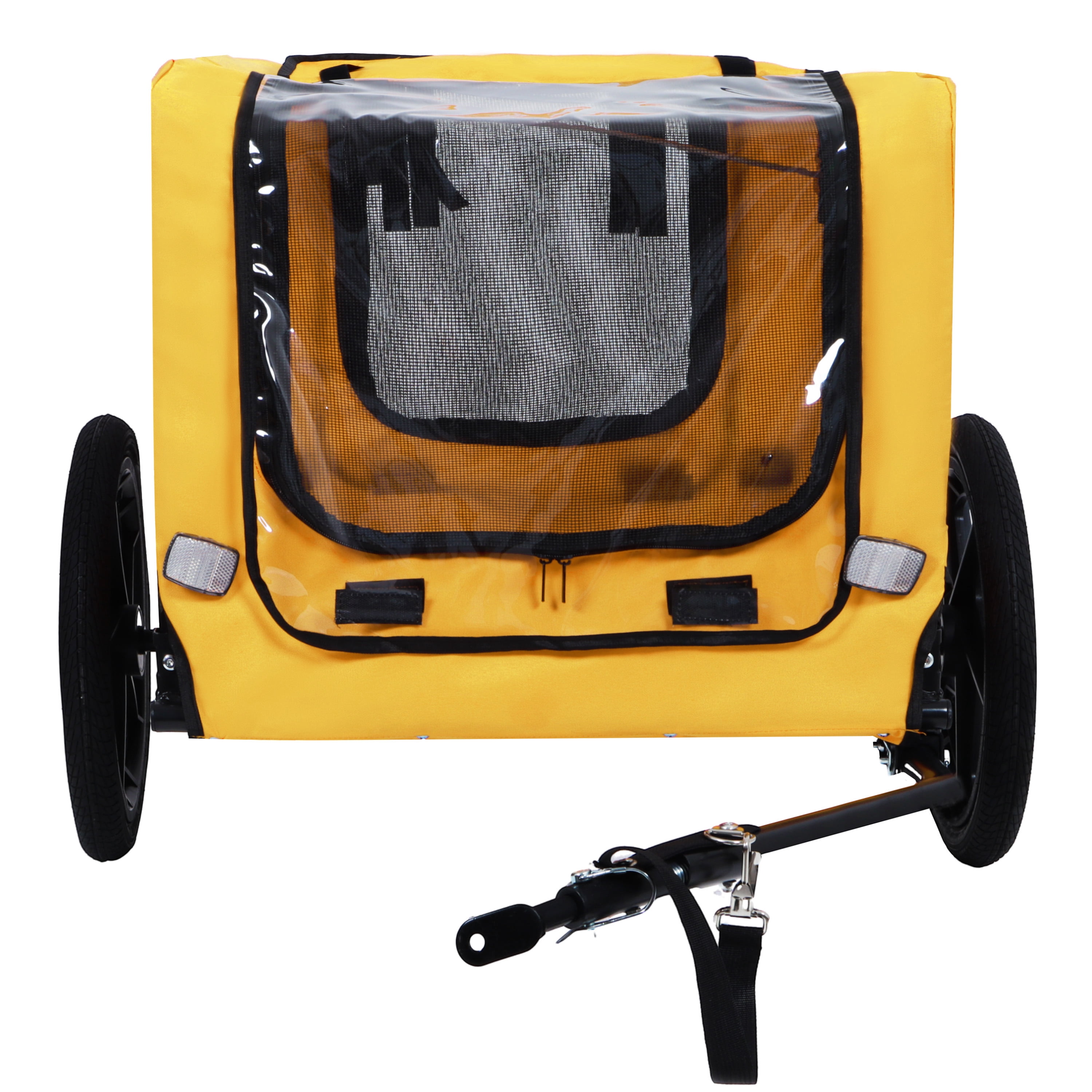Foldable Pet Bike Trailer for Small & Medium Dogs, Steel Frame Bicycle Dog Carrier with Universal Coupler, 16" Inflatable Wheels, Waterproof Fabric, Internal Leash & Safety Flag
