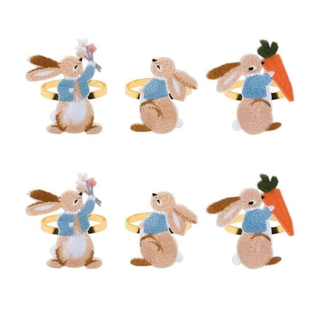 

BOOYOU Easter Napkin Rings 6 Pcs Metal Embroidered Rabbit Napkin Buckle Holder for Easter Festival Party Home Kitchen Decor