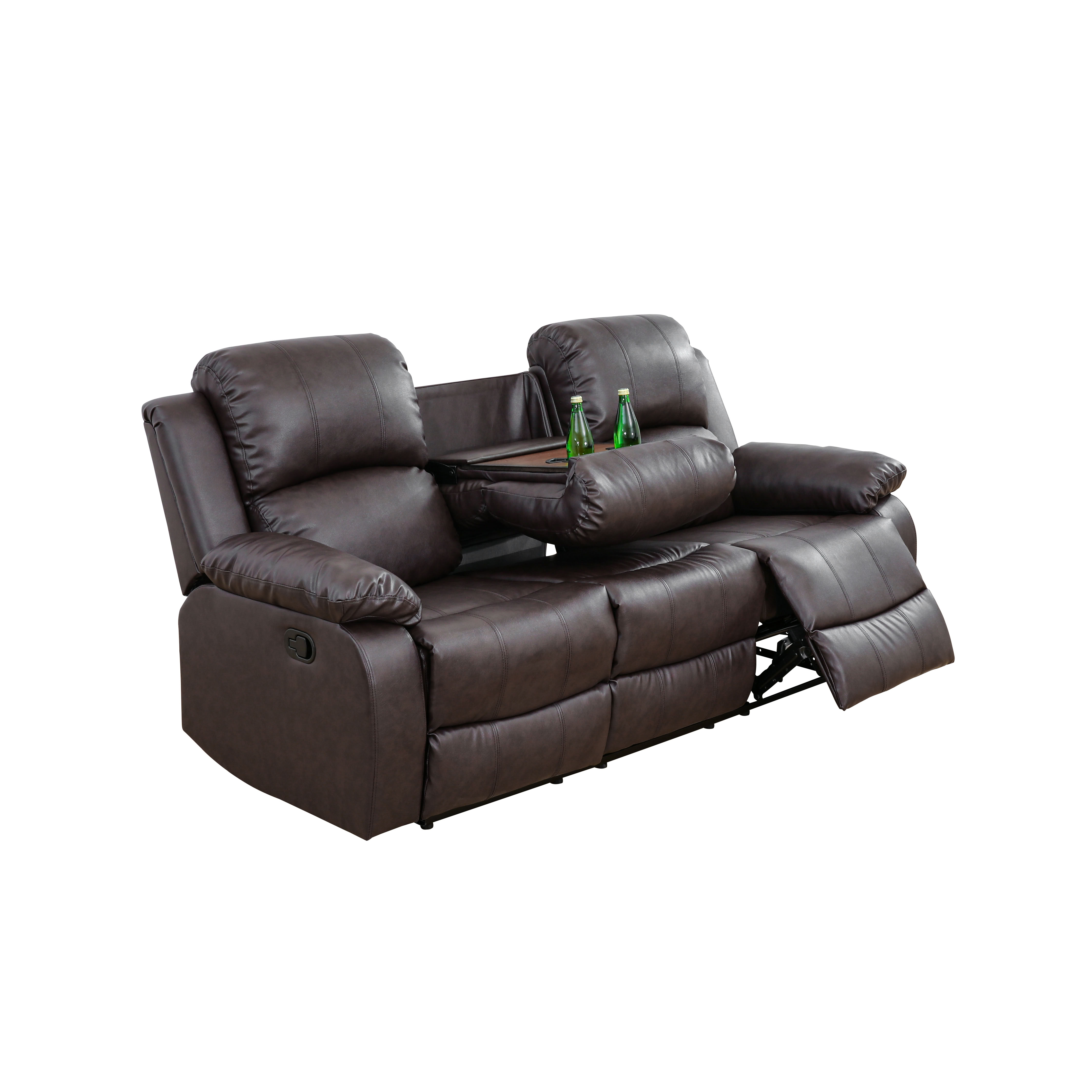 MAYEERTY 3-Seater Recliner Sofa, Breathing Leather with Reversible Coffee Table for Family Living Rooms