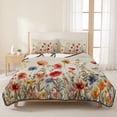thumbnail image 3 of Queen Quilt Set 90''x96'', Yellow Red Blue Spring Floral Bedspread Coverlet with 2 Pillow Shams, Watercolor Botanical Summer Flowers Breathable All Season Quilt Bedding for Bedroom/Guest Room, 3 of 9