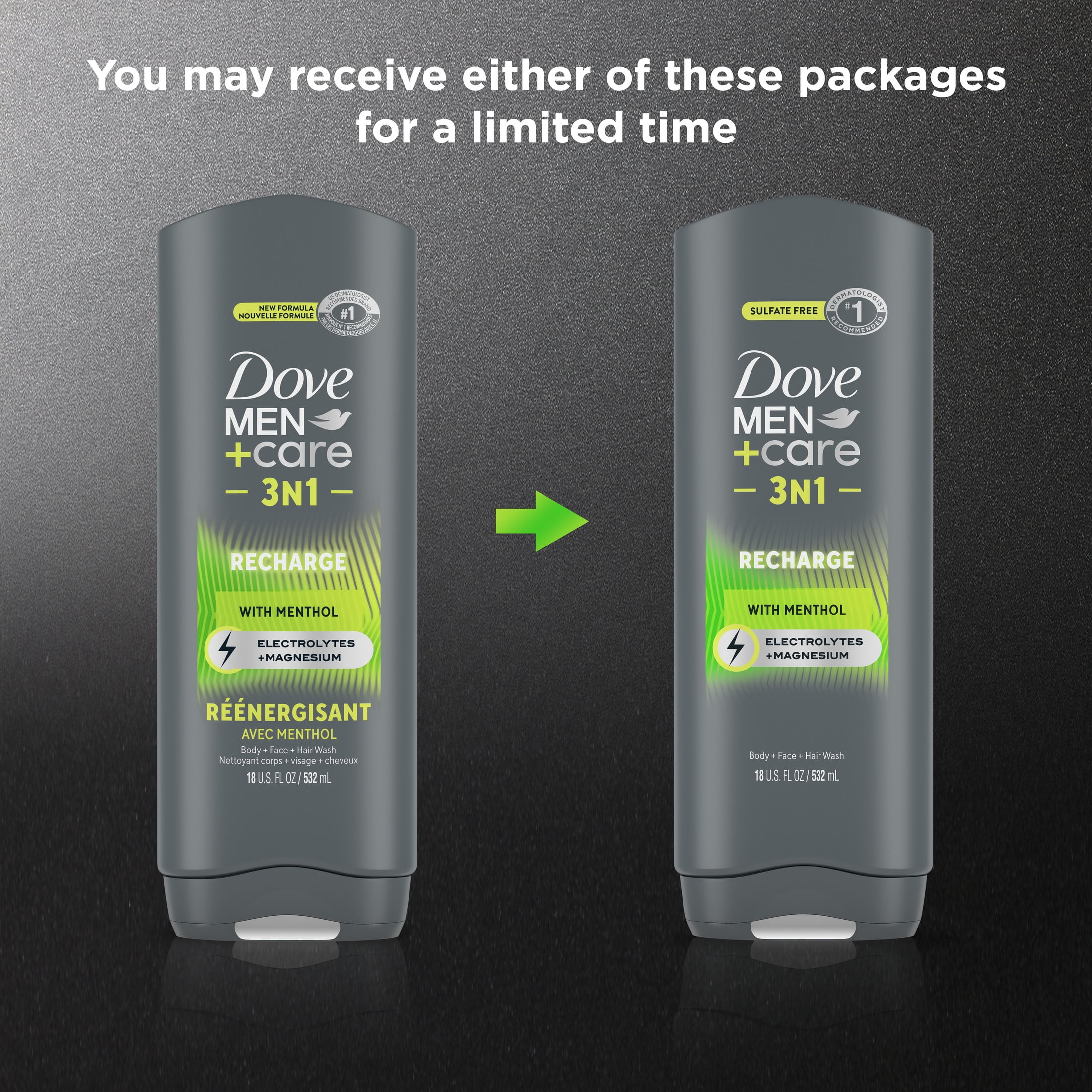 Dove Men+Care Recharge Nourishing 3-in-1 Body Face & Hair Wash for Men All Skin, 18 oz