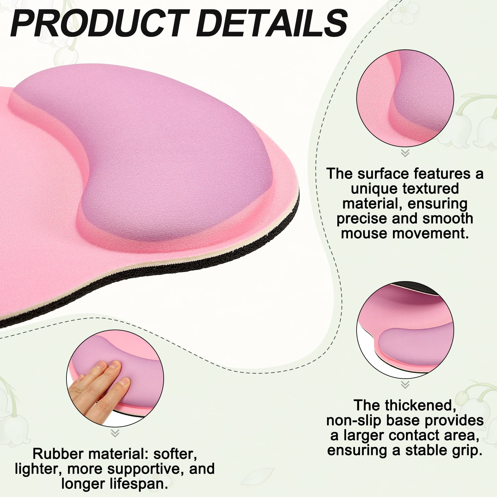 Ergonomic Wrist Rest Set, Memory Foam Mouse Pad and Keyboard Wrist Rest Support Hand Waterproof Cup Pad Non-slip for Office Computer Gaming Home Desk Accessory, Purple Pink