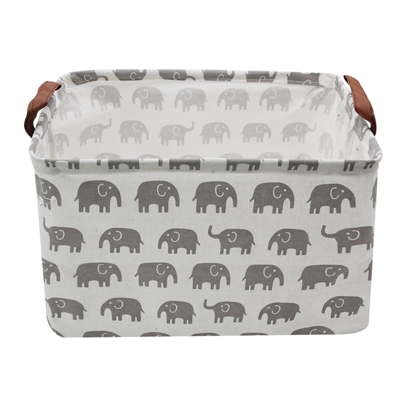 AUCHEN Rectangular Fabric Clothing Storage - Waterproof hamper | Collapsible Square Baby Storage Box with Handles for Kids Room,Shelf Basket,Toy Organizer ( Rectangular - Multiple Gray Elephant )