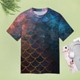 thumbnail image 4 of Mermaid Fish Scales Womens Tops Women's Fashion Casual Short Sleeve Flower Print Round Neck Pullover Top Blouse, 4 of 6