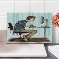 thumbnail image 2 of Geek Cutting Board, Sketch of a Programmer Workaholic Guy Sitting in Front of Monitor and Keyboard Image, Decorative Tempered Glass Cutting and Serving Board, Small Size, Multicolor, by Ambesonne, 2 of 5