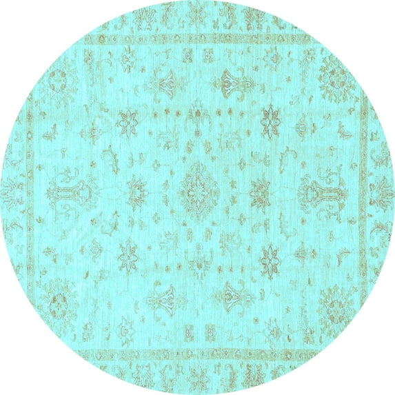 Ahgly Company Indoor Round Oriental Light Blue Traditional Area Rugs, 7' Round
