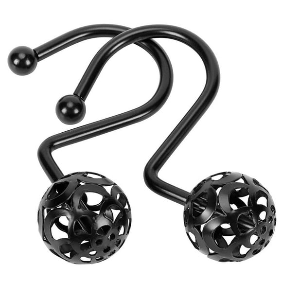 Gracelife 12Pcs Hollow Ball Shower Curtain Hooks Luxury Quality Rustproof Stainless Steel Shower Curtain Rings Hooks For Bathroom Rod (Black) One Size
