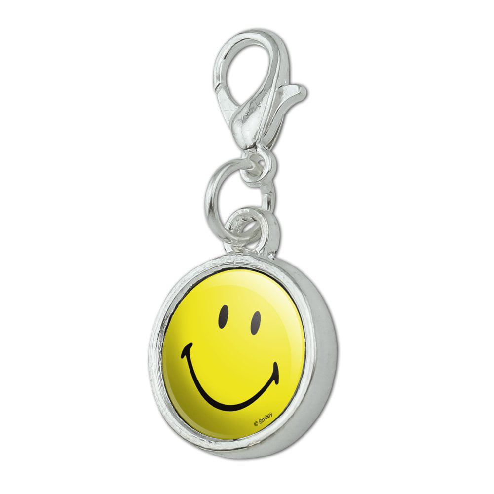 GRAPHICS & MORE Smiley Smile Heart Eyes Love Romantic Yellow Face Antiqued Bracelet Pendant Zipper Pull Charm with Lobster Clasp 