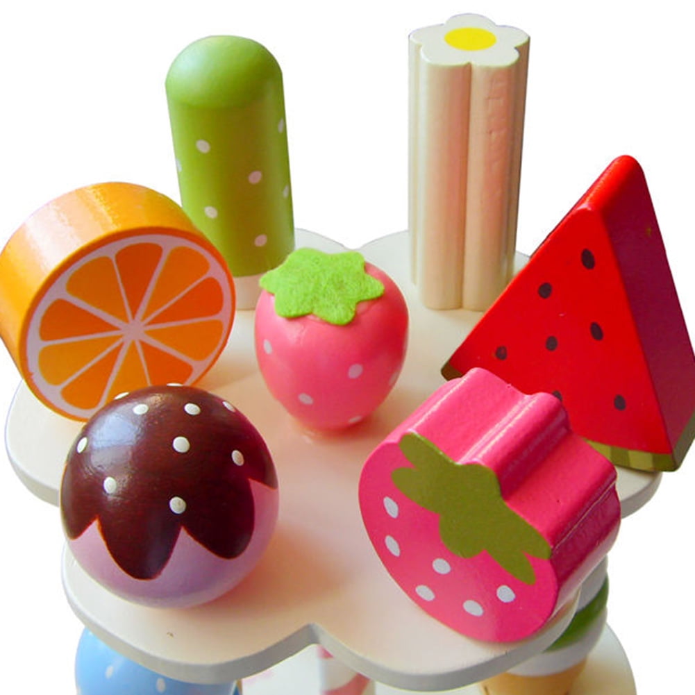 Baby Kids Playhouse Toys Simulation Kitchen Wooden Kitchenware Ice Cream Stand 