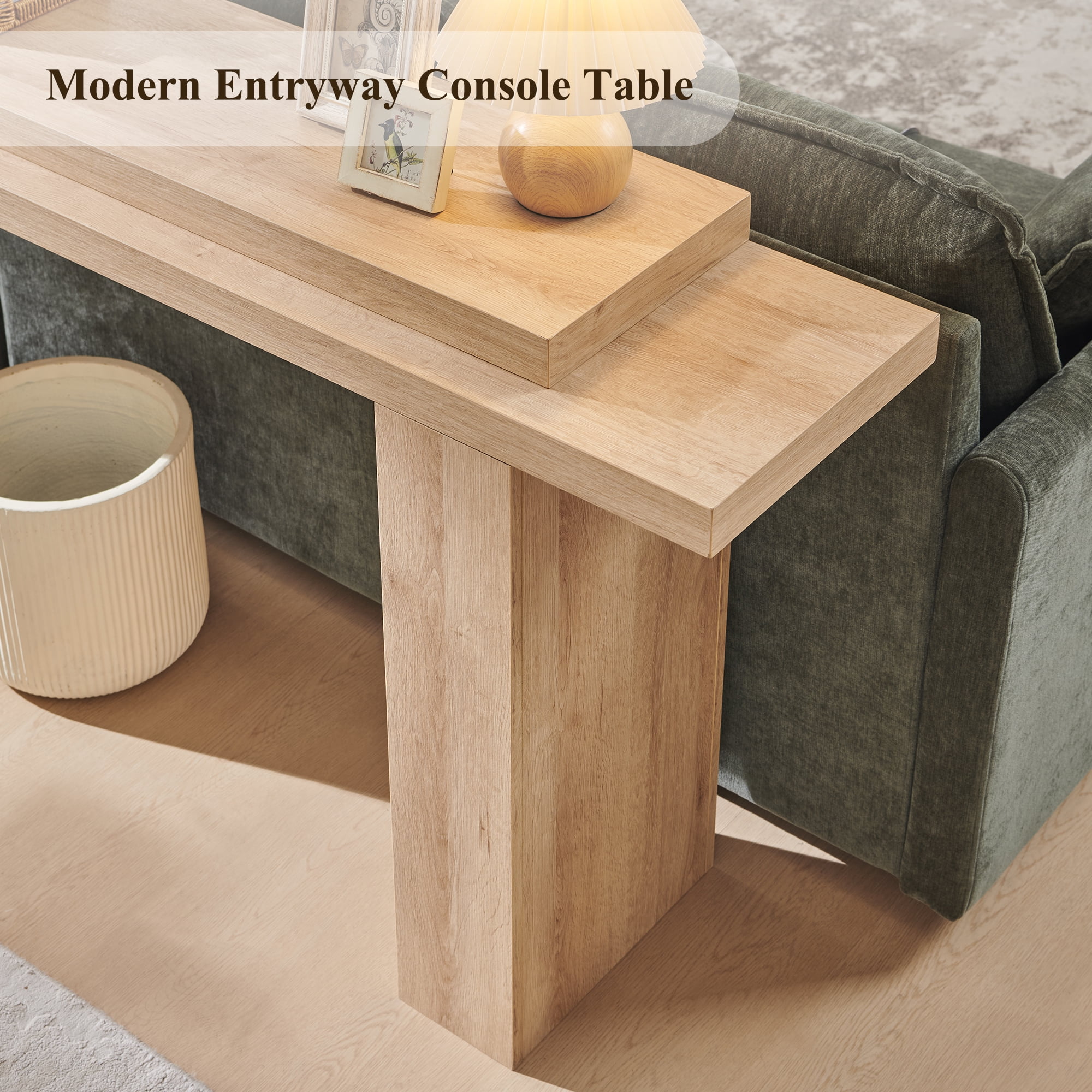 KeyWhat 63" Entryway Console Table, Wooden Modern Sofa Table Behind Couch, Dual-Level Countertop Design for Hallway, Entryway, Living Room, Natural Oak & Dark Alder