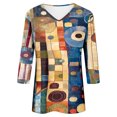 thumbnail image 5 of Jjayotai Womens 3/4 Sleeve T Shirts, V Neck Elbow Length Tee Shirts, Ethnic Geometric Shirt, Color Block Printed Summer Tops Trendy, Women Blouses Khaki^ XL, 5 of 5