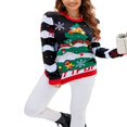 thumbnail image 2 of Pull Tricoté de Noël pour Femmes Manches Longues Col Rond Imprimé Dinosaure/arbre de Noël, 2 of 8