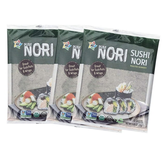 Sushi Nori Seaweed Sheets – 30 Full Size USDA Organic Yaki Roasted Rolls Wraps Snack 100% Natural Laver Gluten Free No MSG Non GMO Vegan Kosher 25 Gram 0.88 Ounce (10 Sheet X 3 Pack)