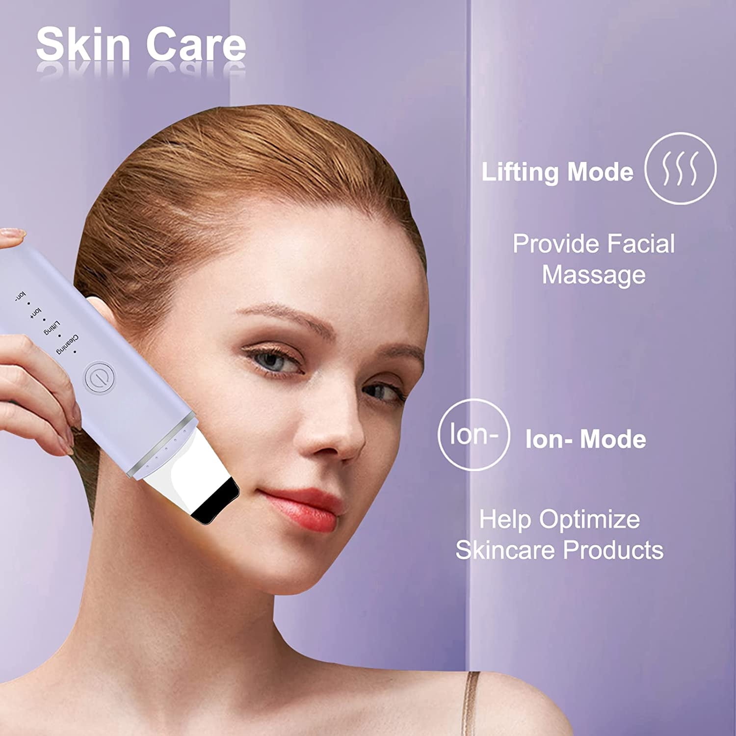 Skin Scrubber Spatula, Facial Scrubber for Pore Cleaning, Gentle Skin Care Tools with 4 Modes, Portable USB Rechargeable, Included 2 Silicone Covers