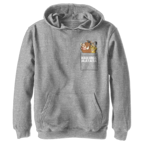 Boy's Lion King Hakuna Matata Pocket  Pull Over Hoodie Athletic Heather Large