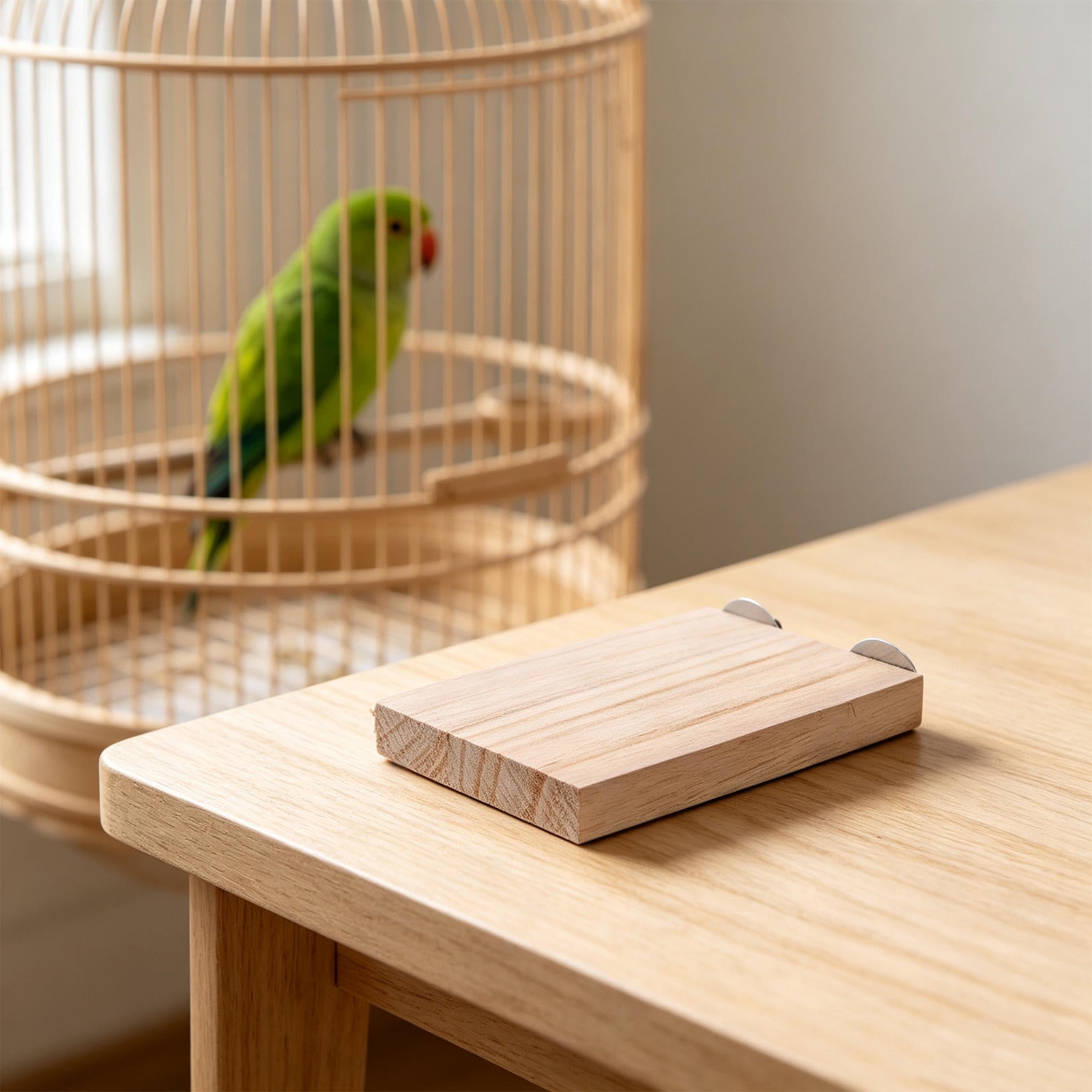 Amosfun 2Pcs Khaki Wood Bird Cage Platform Parrot Perch Stand with Rounded Edges for Stable Resting