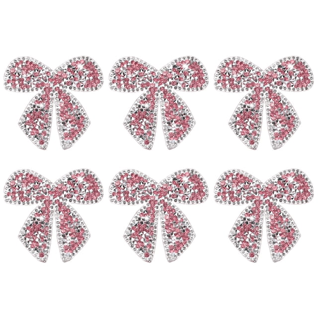 Uxcell 6-Pack Parches de Strass en Forma de Lazo de 6cm Rosa Apliques Adhesivos Brillantes para DIY/Ropa/Zapatos/Bolsa