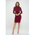 thumbnail image 2 of Women's Long Sleeve Midi Cocktail Bodycon Dress, Stretchy Ribbed Knit, High Neck(Ruby Dark X-Large Size), 2 of 6