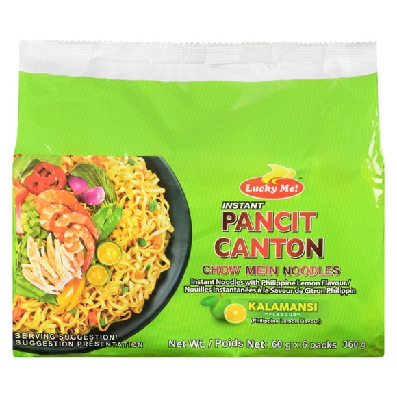 Lucky Me! Instant Pancit Canton Chow Mein Noodles Philippine Lemon Flavour 6 Packs, 6 x 60 g