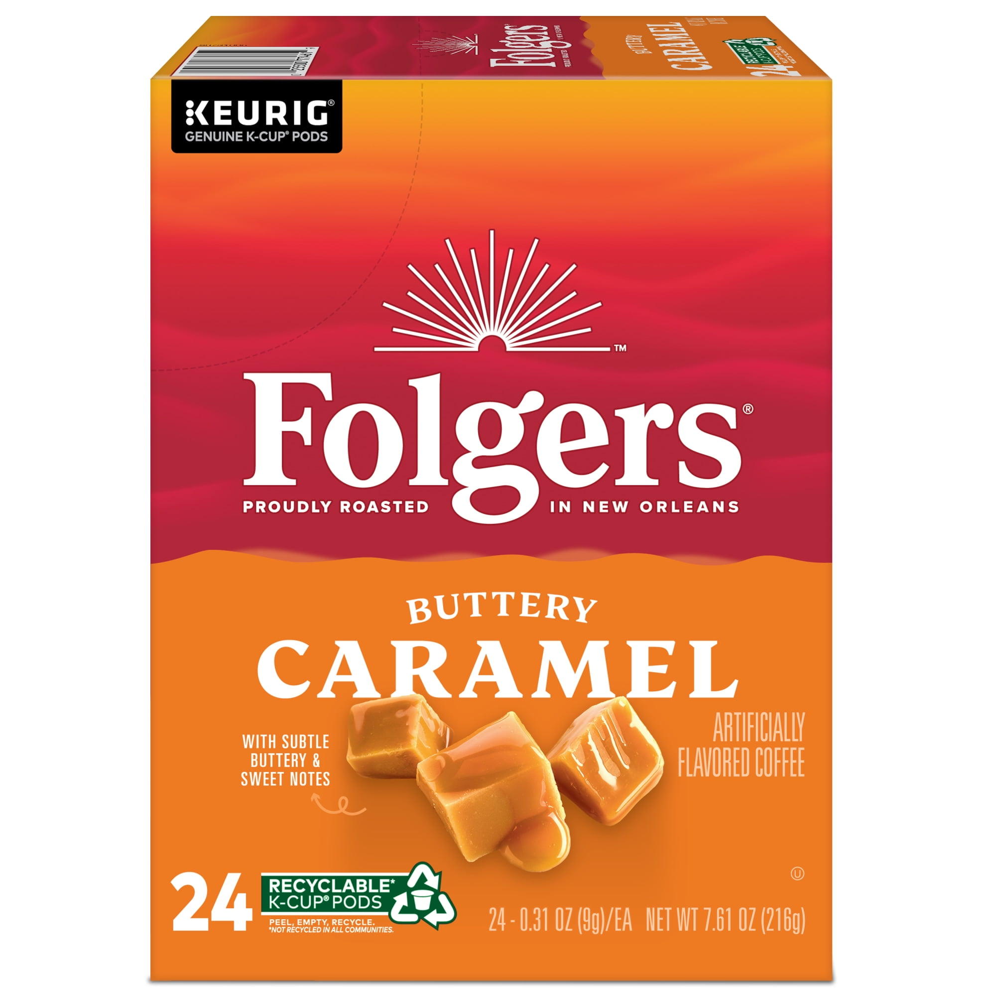 Folgers Caramel Drizzle K-Cup Coffee Pods, Rich Creamy Blend, 12