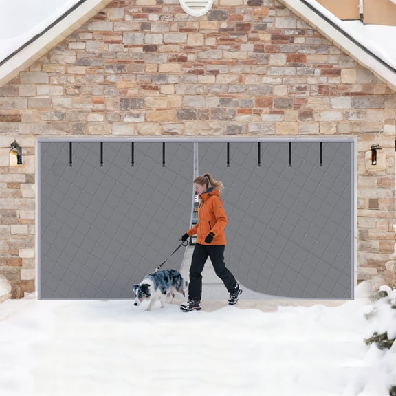 Insulation Garage Screen Doors For 2 Car, 16 X 7 Ft Winter Magnetic Thermal Insulated Door Curtain For Garage Door, Garage Thermal Door Cover Kit With 8 Roll Up Straps