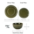 thumbnail image 4 of Handcrafted Stoneware Embossed Ceramic Dinner Set Of 18 Pcs, Moss Green | 6 Dinner Plates+ 6 Small Plates+ 6 Small Dinner Bowls, 180ml Each | Microwave & Dishwasher Safe - Serving For 6, 4 of 5