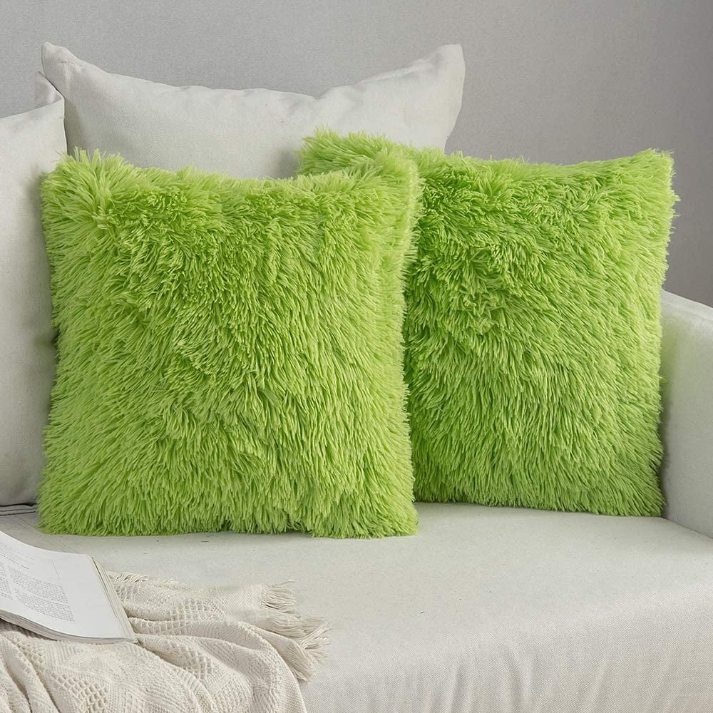 2 Luxury Faux Fur Throw Pillow Cover Christmas Deluxe Decorative Plush Pillow Case Cushion Cover Shell for Sofa Bedroom Car 16 x 16 Inch