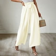 thumbnail image 3 of Lu's Chic Women's Palazzo Pants Wide Leg Split Slit Casual Pants Summer High Waisted Lightweight Elastic Waist Trousers Tie Knot Apricot Medium, 3 of 4